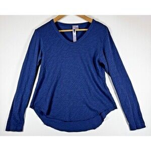 Wilt Shirt Womens Small Blue Long Sleeve Raw Hem 100% Cotton Made USA Casual